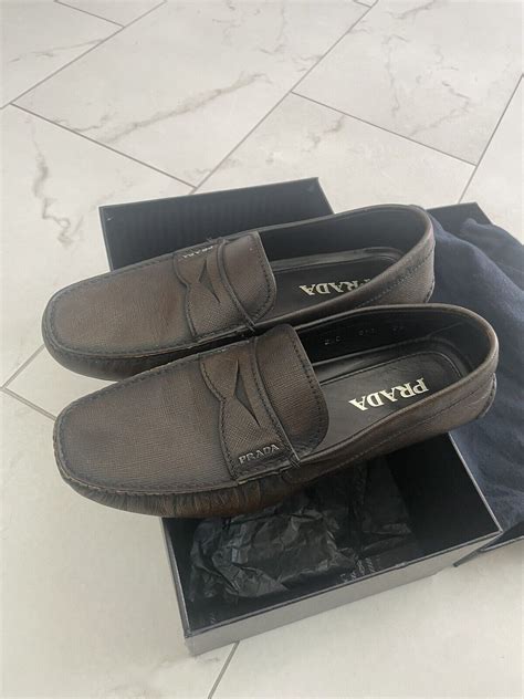 prada brown leather driver sneaker